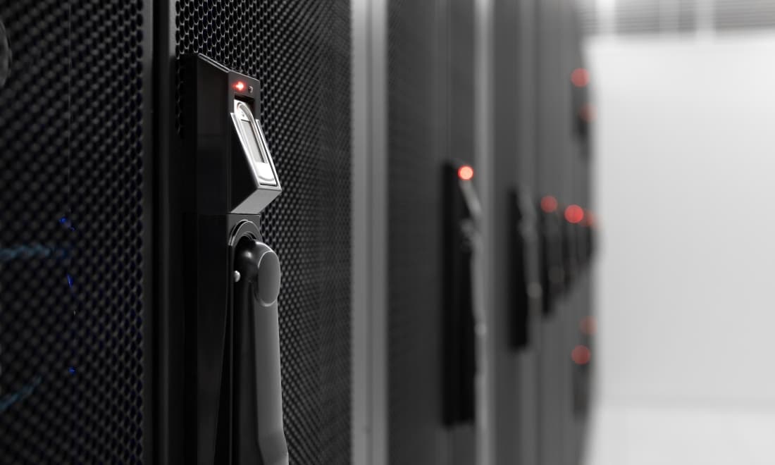Biometric fingerprint lock on a server cabinet