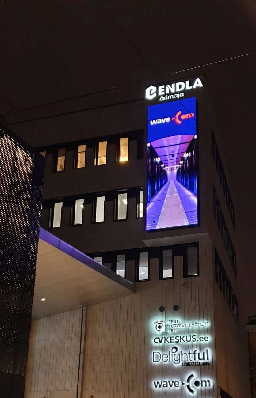 WaveCom headquarters at the Endla business building in Tallinn, at night