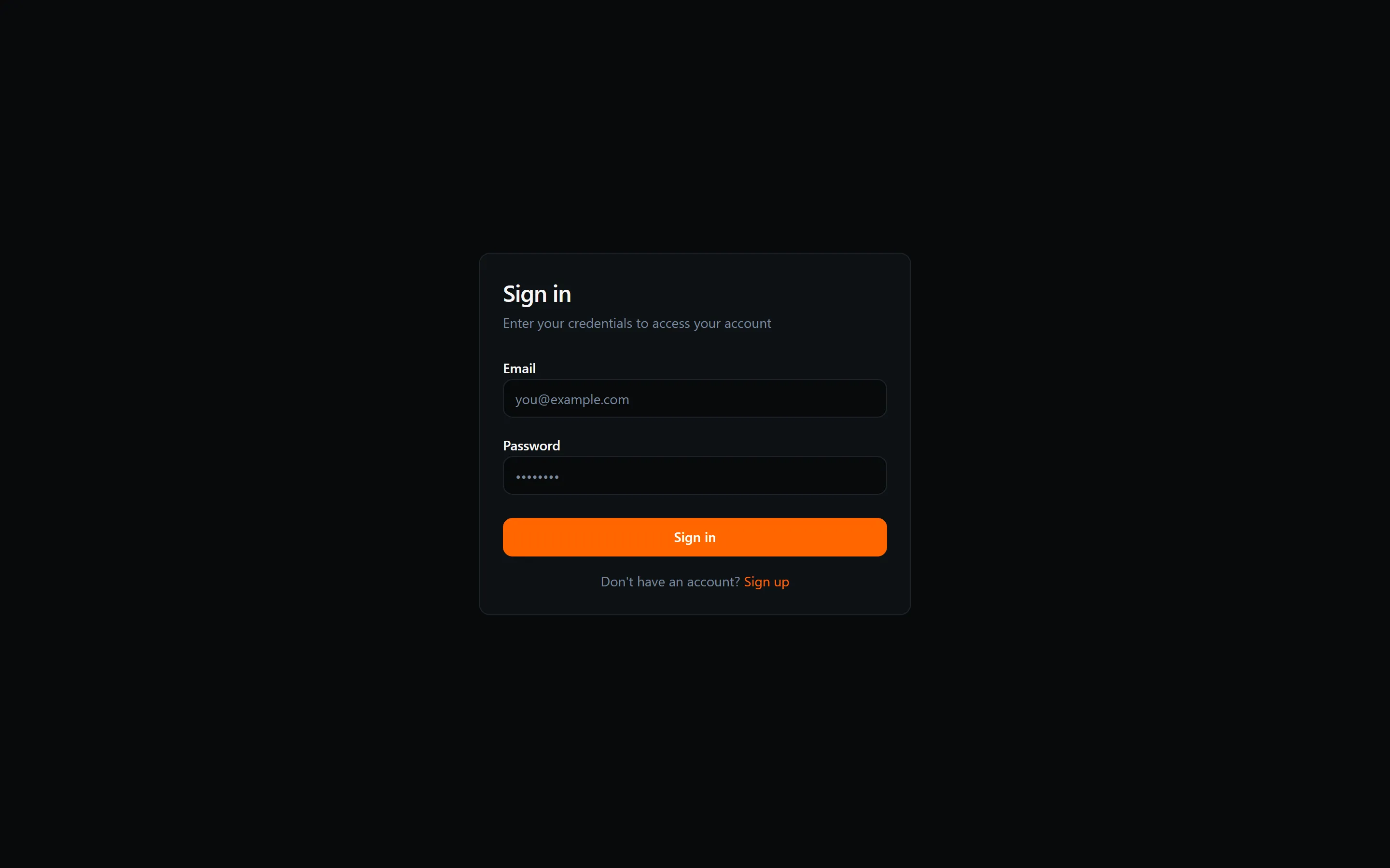 Log-in form showing email and password fields