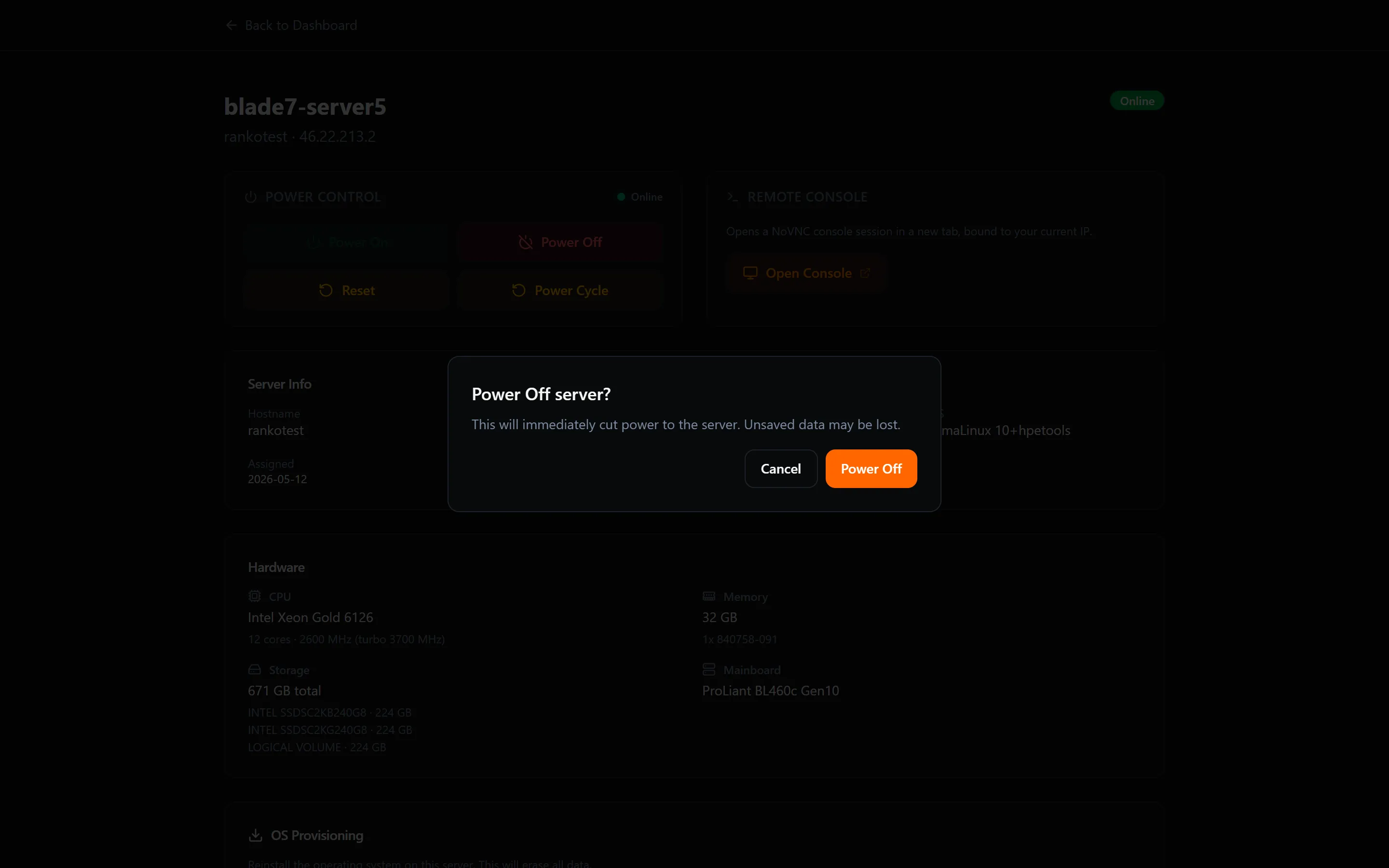 Confirmation dialog for powering off, warning that unsaved data may be lost